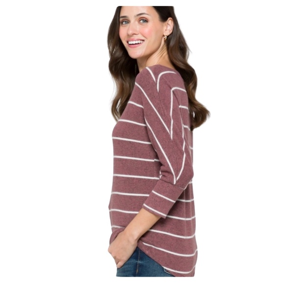 Market & Spruce Dolman Knit Top Size Small Mauve Stripe - Picture 3 of 4